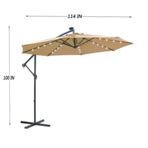 10 FT Solar LED Patio Outdoor Umbrella Hanging Cantilever Umbrella Offset Umbrella Easy Open Adustment with 32 LED Lights -taupe